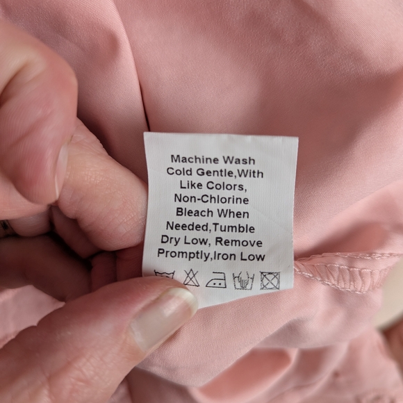 Pink Romantic Boho Puff Long Sleeve Button Up Blouse With Lace Eyelet Details - Picture 11 of 11